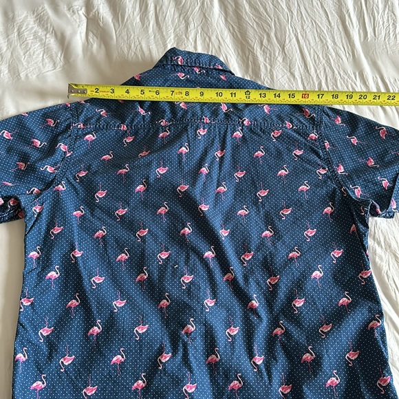 Drill Clothing Co Button Down Blue w white polka and flamingo sz M - Picture 9 of 9
